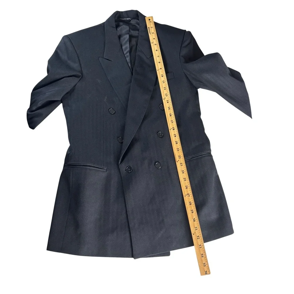 Raffinati Double Breasted Blazer Mens Black Striped Peak‎ Lapel Formal Classic